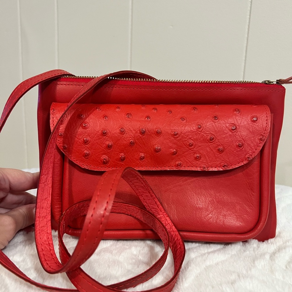 Vibrant Red Textured Leather Crossbody Bag NWOT